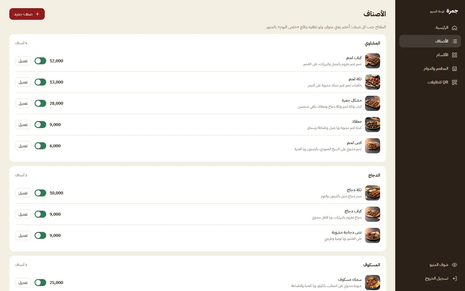 الأصناف ومفتاح «خلص اليوم»